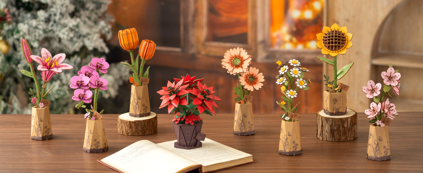 w.o.d.　F.L.O.W.E.R.S. Amazon.com: rowood 3D Puzzle Wood Flower,DIY Artifical Flower